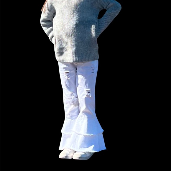 Flare White Ruffled Pants - Picture 2 of 6